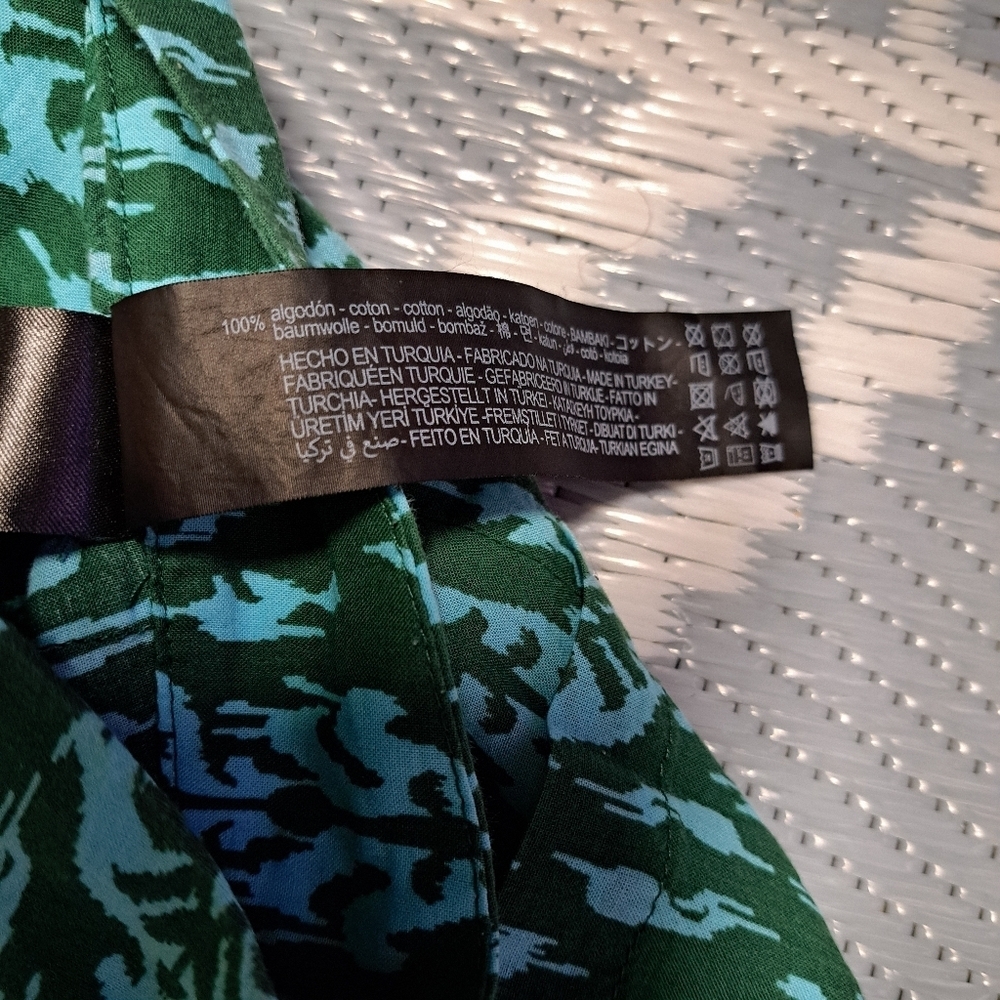 Zara Teal Wide Leg Cotton Pants with Textured Pattern‎ - Picture 3 of 9